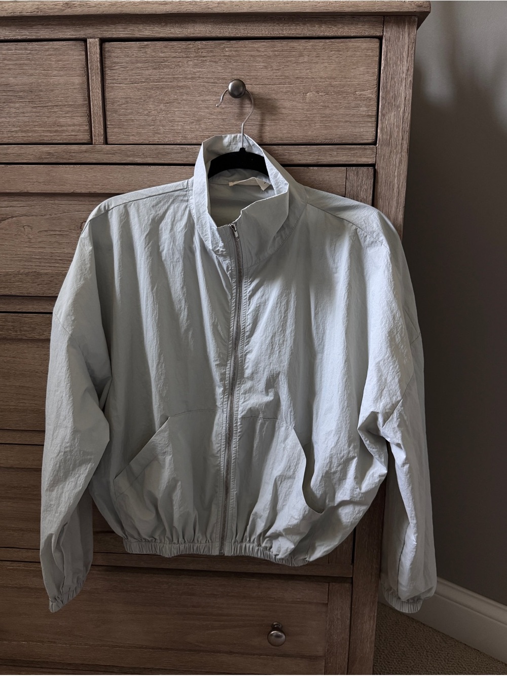 Women’s Light Gray Windbreaker Jacket - Classic Zip Front